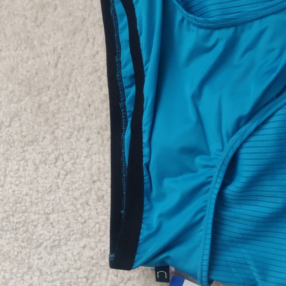 Next by Athena Women's 2-Piece Rib High Neck Racerback Teal/Blue Ribbed Swimwear - Picture 11 of 11